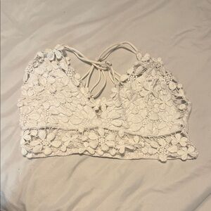Hollister White Floral Lace Crop Top
